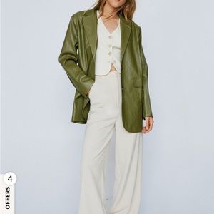 Olive Green Faux Leather Blazer